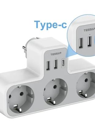 Блок питания TESSAN с розеткой и портами USB адаптер питания д...