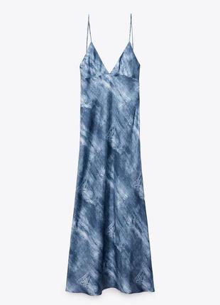 Сукня в білизняному стилі zara з принтом під джинс