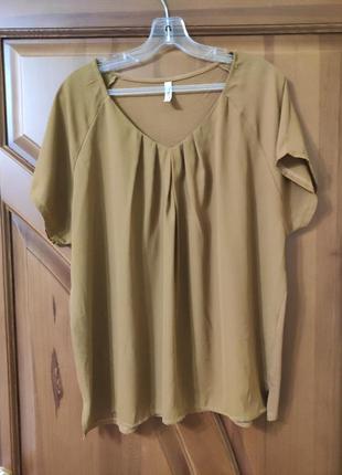 Вискозная комбинированная блузка блуза горчичного цвета р.52