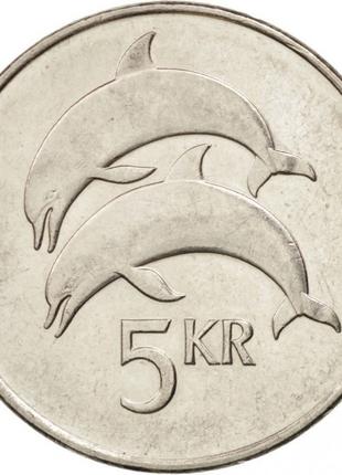 Дельфины. Монета 5 крон, 1996-2008 год, Исландия.