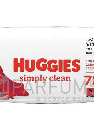 Вологі серветки 72шт simply clean ТМ HUGGIES