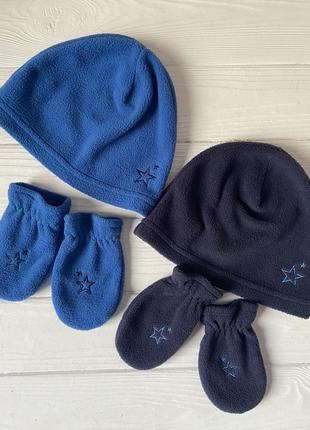 Флисовый комплект шапка и рукавицы для двойни близнецов topoli...
