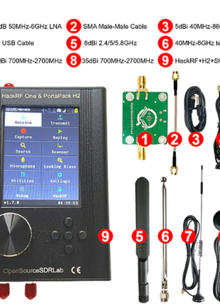 HackRF One Portapack H2 Mayhem SDR радіостанція з 6 антенами 1МГц