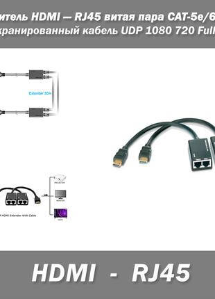 Удлинитель HDMI — RJ45 витая пара CAT-5e/6 до 30м кранированны...
