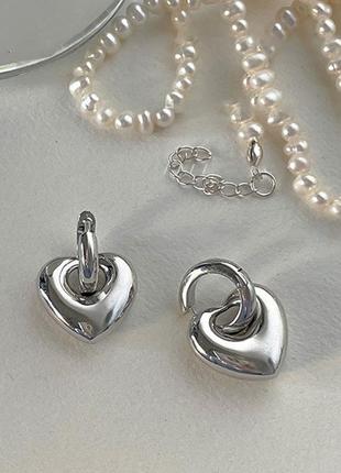 Серьги сердце серебро 925 покрытие сережки сердечки