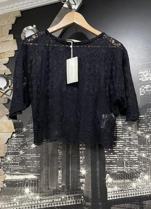Женская блуза черная короткий рукав zara
