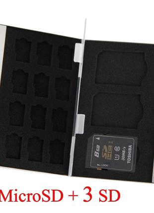Алюмінієвий кейс для 12 карт пам'яті MicroSD + 3 SD