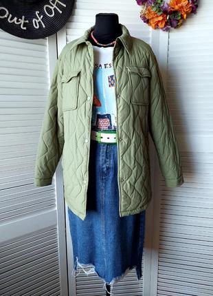 Куртка рубашка демисезонная стеганная зелёная хаки от tu