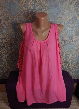 Женская розовая блуза с кружевом большой размер батал 52/54 бл...