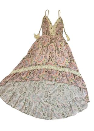 Платье длинное летнее пляжное бохо розовая пейсли