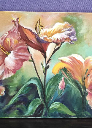 Картина олією холст квіти букет троянда лілія магнолія живопис