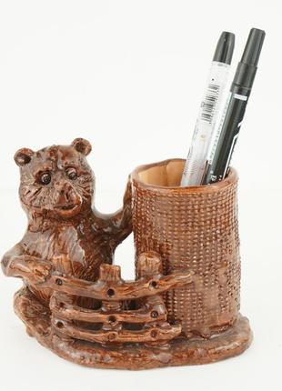 Статуэтка под карандаши и ручки карандашница с медведем сувени...