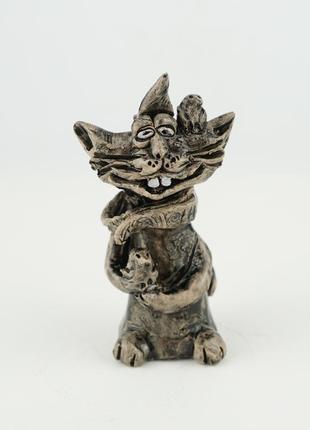 Фигурка кота веселого котик с птичками статуэтка