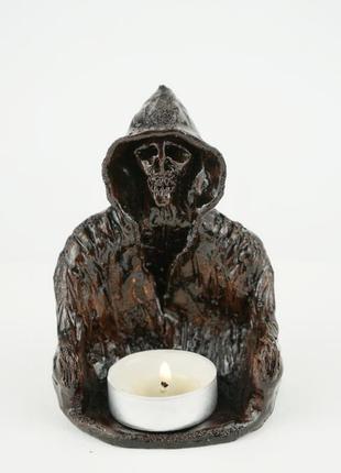 Статуэтка подсвечник чёрный монах декор для дома