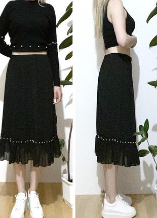 Новая черная юбка базовая на резинке черня юбка ниже колена