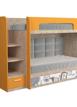 Двоярусне ліжко Дуб Шервуд з жовтогарячим і малюнком