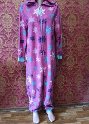 Розовая теплая флисовая пижама кигуруми кигуруми цельная