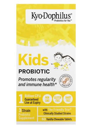 Пробиотик для детей, вкус ванили, Kids Probiotic, Kyolic, 60 ж...
