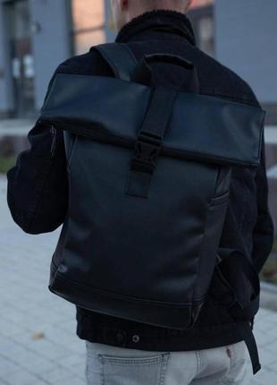 Стильный рюкзак rolltop из эко кожи черный городской спортивны...