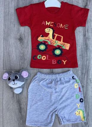 Комплект детский (футболка + шорты) linora cool boy 80 см крас...