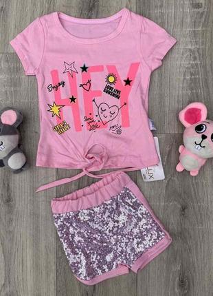 Комплект детский (футболка + шорты) baby lux hey 92 см розовый