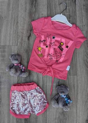 Комплект детский (футболка + шорты) baby lux hey 92 см малиновый