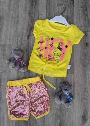 Комплект детский (футболка + шорты) baby lux hey 86 см желтый