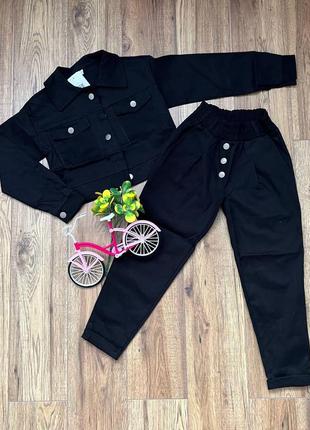 Костюм детский для девочки (пиджак + слоучи) kotok 134 см черный
