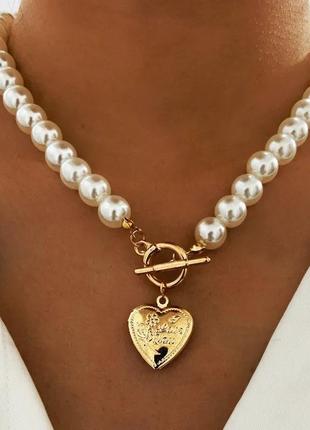 Ожерелье жемчуга сердце чокер подвеска сердечко
