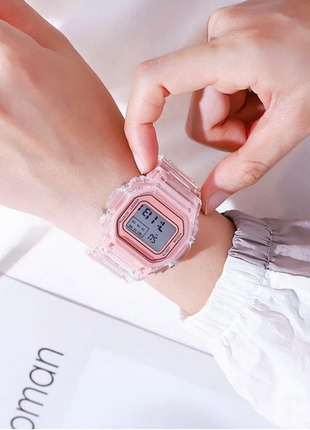 Прозорий електронний годинник вінтажний з підсвічуванням  Рожеві