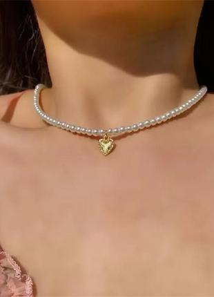 Чокер жемчуг сердце жемчужное ожерелье украшение на шею подвес...