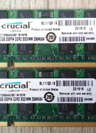 Для ноутбука 4GB 2x2GB DDR2 667MHz Crucial PC2 5300S 2Rx8 RAM ...