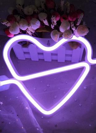Настенный неоновый светильник ночник Сердце Купидона фиолетовое