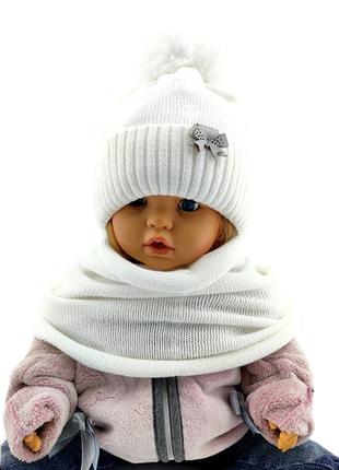 Детская вязаная шапка 48-52 размер Польша теплая с флисом и хо...