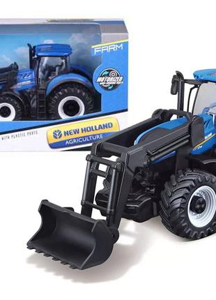 Синий трактор с фронтальным погрузчиком New Holland T7.315 BBU...