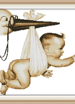 Набор для вышивки крестом с печатью на ткани NKF Аист и младен...