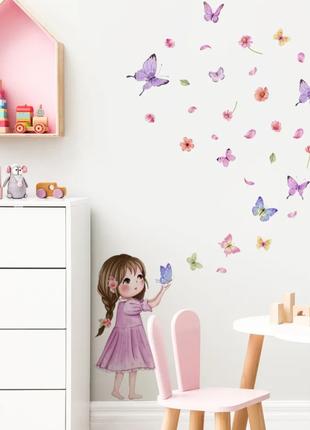 Інтер'єрна наклейка дитяча Дівчинка з метеликами