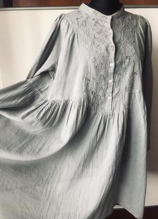 Платье - туника свободного кроя 100% коттон с вышивкой