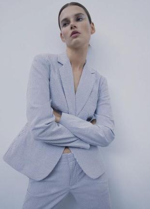 Zara пиджак 36 полоска s голубой белый 34 xs