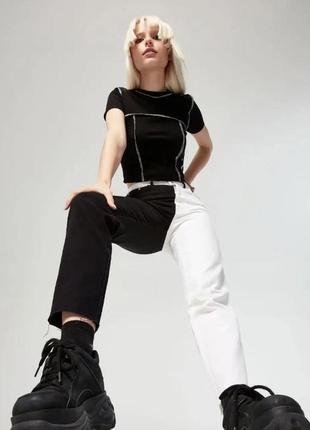 Стильные женские джинсы, высокая посадка, черно-белый, 32(xs) ...