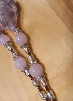 Ожерелье из розового кварца (клубничнвй кварц)