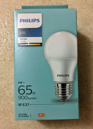 Новая светодиодная (LED) лампочка Philips LED 9W 900Lm 3000K E27.
