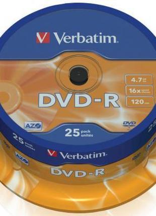 Диск DVD Verbatim 4.7Gb 16X CakeBox 25шт (43522)