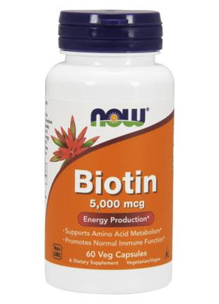 Витамин Now Foods Биотин (В7) 5000 мкг, 60 гелевых капсул (NOW...