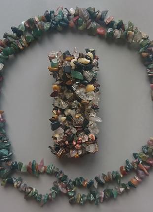 Набор бусы и браслет из натуральных камней самоцветов