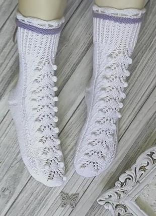 Шкарпетки з бавовни - білі ажурні бавовняні шкарпетки - в'язан...