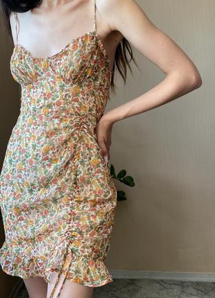 Платье цветочный принт мини с чашками шифон платья мины сарафан
