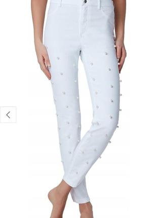 Белые джинсы с жемчужнымм бусинами р.xs