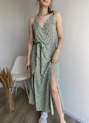 Платье миди с разрезами легкое летнее с поясом