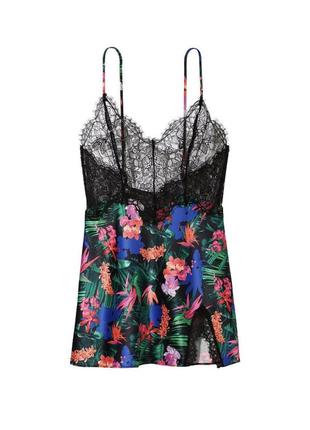 Пеньюар сатин victoria's secret lace top satin slip floral ноч...